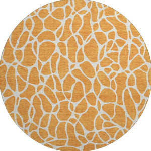 HomeRoots 8' Vibrant Orange and Ivory Geometric Washable Round Rug with UV Protection for Modern Homes 680424