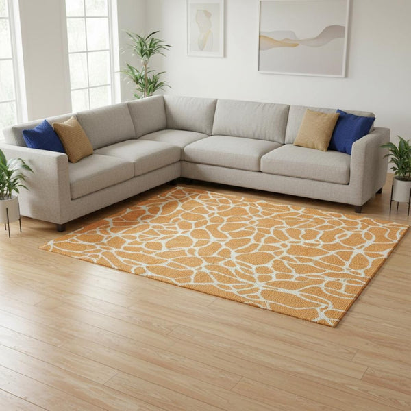 HomeRoots 8' X 10' Vibrant Orange and Ivory Geometric Area Rug – UV Protected, Washable, Stylish & Durable! 680425