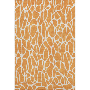 HomeRoots 10' X 14' Modern Orange and Ivory Geometric Washable Area Rug with UV Protection for High Traffic Spaces 680427