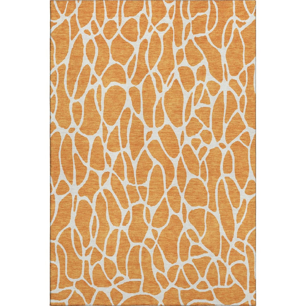 HomeRoots 10' X 14' Modern Orange and Ivory Geometric Washable Area Rug with UV Protection for High Traffic Spaces 680427