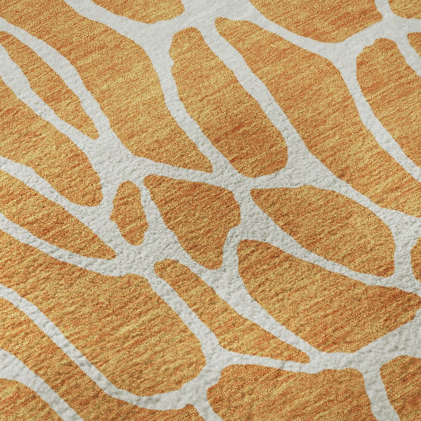 HomeRoots 10' X 14' Modern Orange and Ivory Geometric Washable Area Rug with UV Protection for High Traffic Spaces 680427