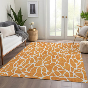 HomeRoots 10' X 14' Modern Orange and Ivory Geometric Washable Area Rug with UV Protection for High Traffic Spaces 680427