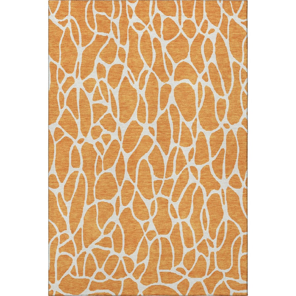 HomeRoots 10' X 14' Modern Orange and Ivory Geometric Washable Area Rug with UV Protection for High Traffic Spaces 680427