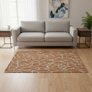 HomeRoots 5' X 8' Geometric Area Rug in Rust & Ivory - Washable, UV Protected, Durable for High-Traffic Spaces 680429