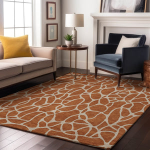 HomeRoots 5' X 8' Geometric Area Rug in Rust & Ivory - Washable, UV Protected, Durable for High-Traffic Spaces 680429