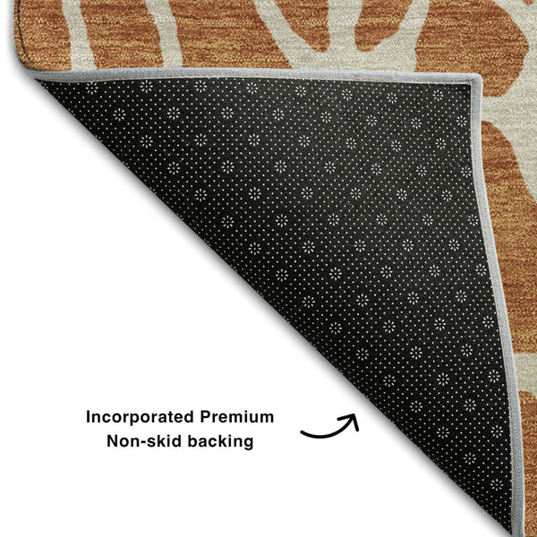 HomeRoots 5' X 8' Geometric Area Rug in Rust & Ivory - Washable, UV Protected, Durable for High-Traffic Spaces 680429