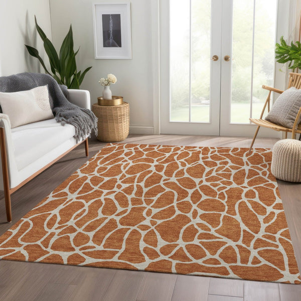 HomeRoots 5' X 8' Geometric Area Rug in Rust & Ivory - Washable, UV Protected, Durable for High-Traffic Spaces 680429