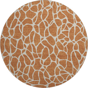 HomeRoots 8' Durable Rust and Ivory Geometric Round Rug - Washable, Stain-Resistant, UV-Protected Design 680430