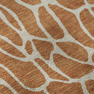 HomeRoots 8' Durable Rust and Ivory Geometric Round Rug - Washable, Stain-Resistant, UV-Protected Design 680430