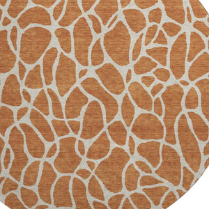 HomeRoots 8' Durable Rust and Ivory Geometric Round Rug - Washable, Stain-Resistant, UV-Protected Design 680430