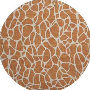 HomeRoots 8' Durable Rust and Ivory Geometric Round Rug - Washable, Stain-Resistant, UV-Protected Design 680430
