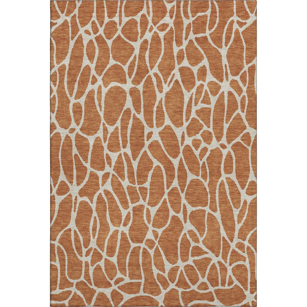 HomeRoots 8' X 10' Geometric Washable Area Rug in Rust and Ivory - UV Protected, Stain Resistant, Durable Design 680431