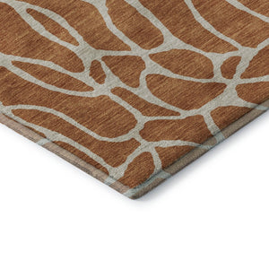 HomeRoots 8' X 10' Geometric Washable Area Rug in Rust and Ivory - UV Protected, Stain Resistant, Durable Design 680431