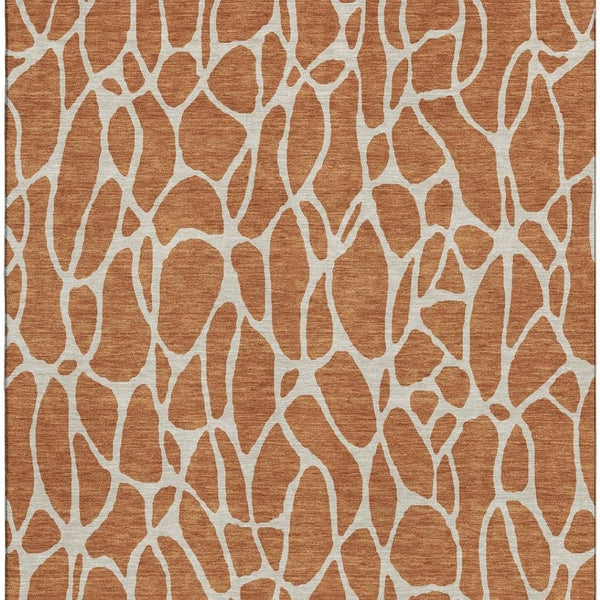 HomeRoots 8' X 10' Geometric Washable Area Rug in Rust and Ivory - UV Protected, Stain Resistant, Durable Design 680431