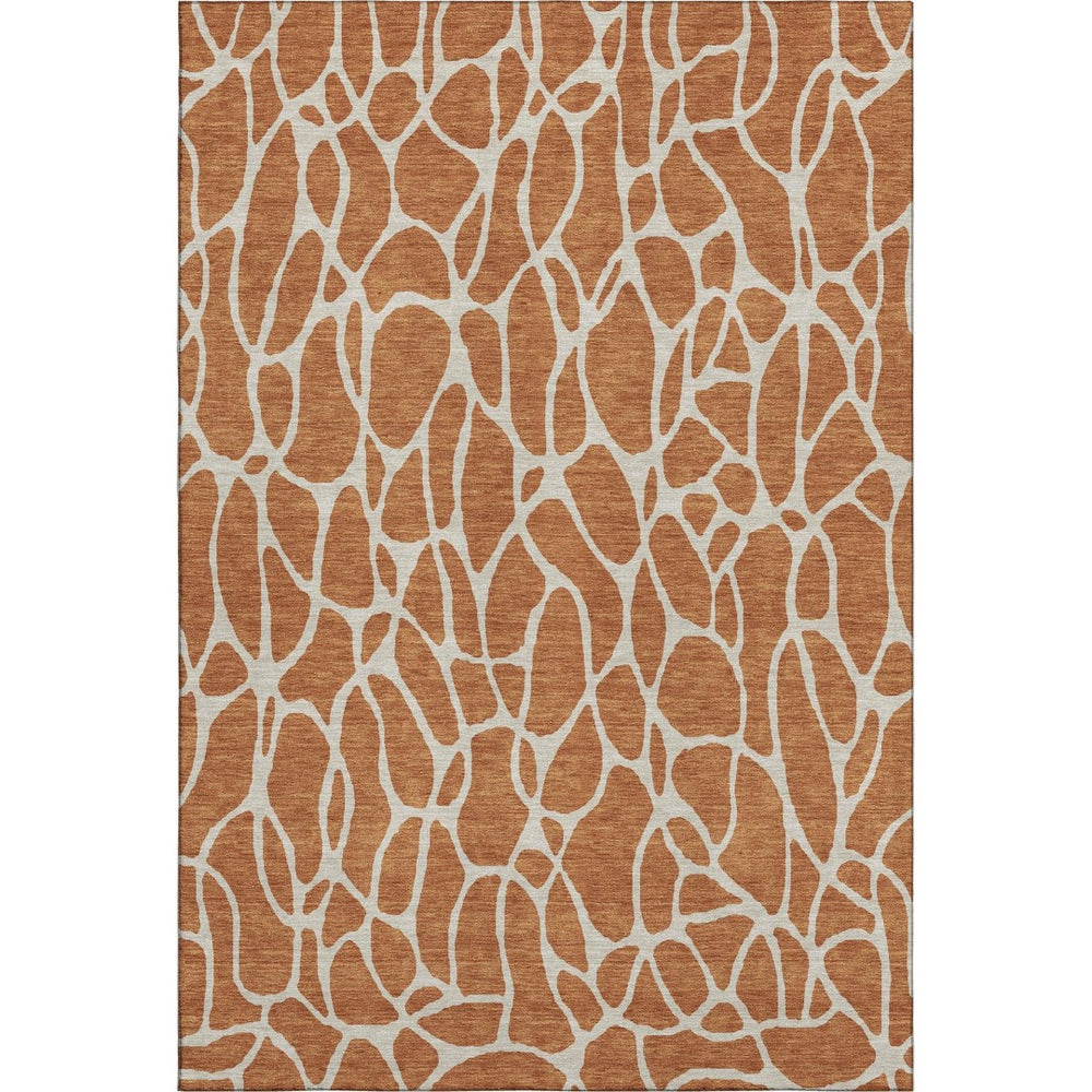 HomeRoots 9' X 12' Rust & Ivory Geometric Area Rug - Stain Resistant, UV Protected, Easy-Care for Busy Homes 680432