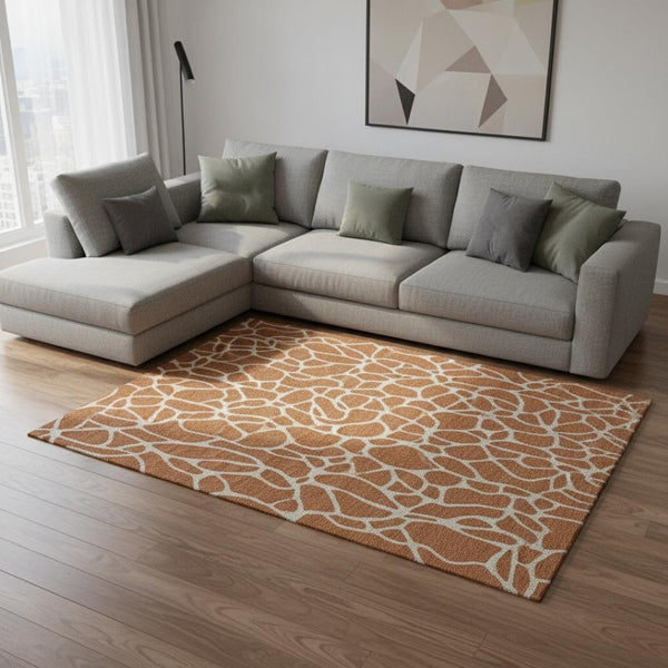 HomeRoots 10' Geometric Washable Area Rug in Rust & Ivory - Durable, UV-Protected Design for Modern Living Spaces 680433