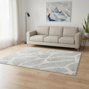 HomeRoots 5' X 8' Stylish Silver and Ivory Geometric Washable Area Rug with UV Protection for Modern Homes 680435