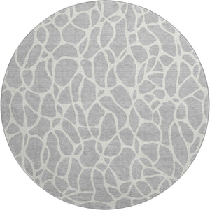 HomeRoots 8' Silver and Ivory Geometric Round Rug - Washable, UV-Protected, Stain-Resistant, Modern Elegance 680436