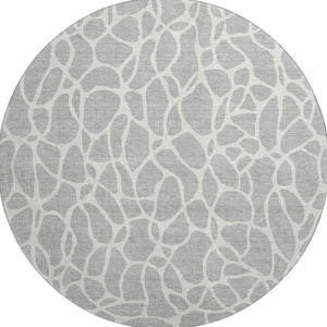 HomeRoots 8' Silver and Ivory Geometric Round Rug - Washable, UV-Protected, Stain-Resistant, Modern Elegance 680436