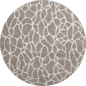 HomeRoots 8' Taupe and Ivory Geometric Round Rug - Washable, UV-Protected, Durable Design for Modern Spaces 680442