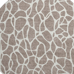 HomeRoots 8' Taupe and Ivory Geometric Round Rug - Washable, UV-Protected, Durable Design for Modern Spaces 680442