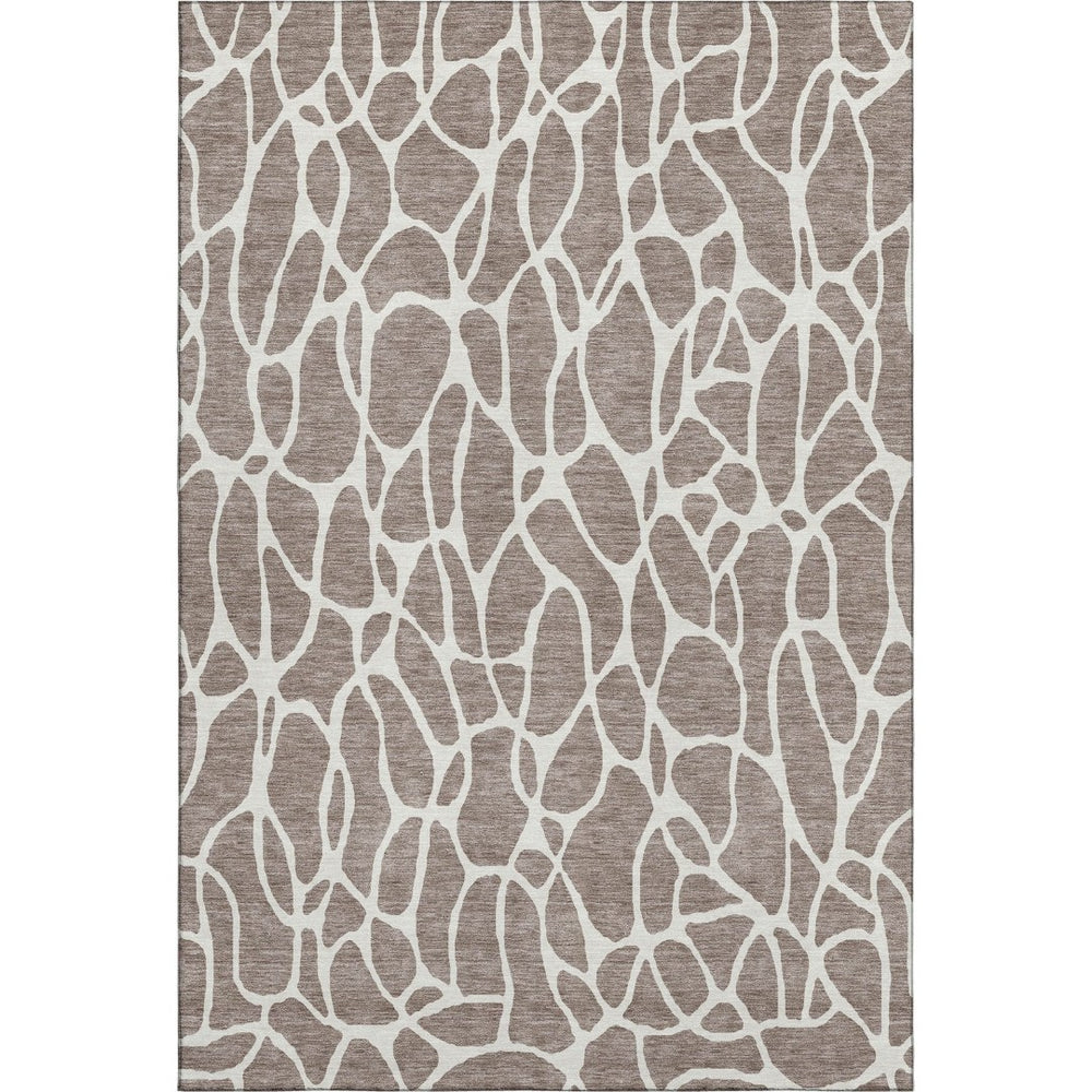 HomeRoots 9' X 12' Taupe And Ivory Geometric Area Rug - Washable, UV Protected, Perfect for Family Spaces! 680444