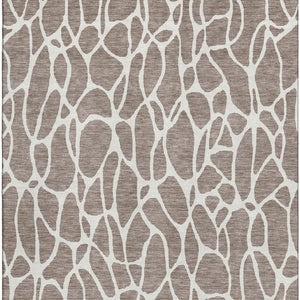 HomeRoots 10' X 14' Taupe & Ivory Geometric Area Rug – Durable, Washable, UV-Protected for Stylish Living Spaces 680445