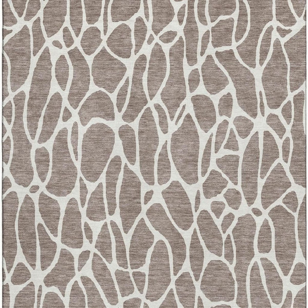 HomeRoots 10' X 14' Taupe & Ivory Geometric Area Rug – Durable, Washable, UV-Protected for Stylish Living Spaces 680445