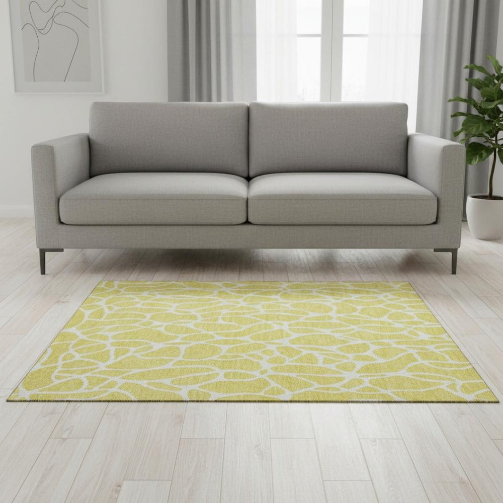 HomeRoots 5' X 8' Yellow and Ivory Geometric Area Rug - Durable, Washable, UV-Protected for Busy Homes 680447