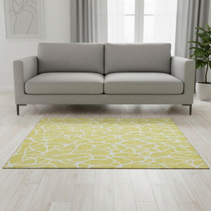 HomeRoots 5' X 8' Yellow and Ivory Geometric Area Rug - Durable, Washable, UV-Protected for Busy Homes 680447