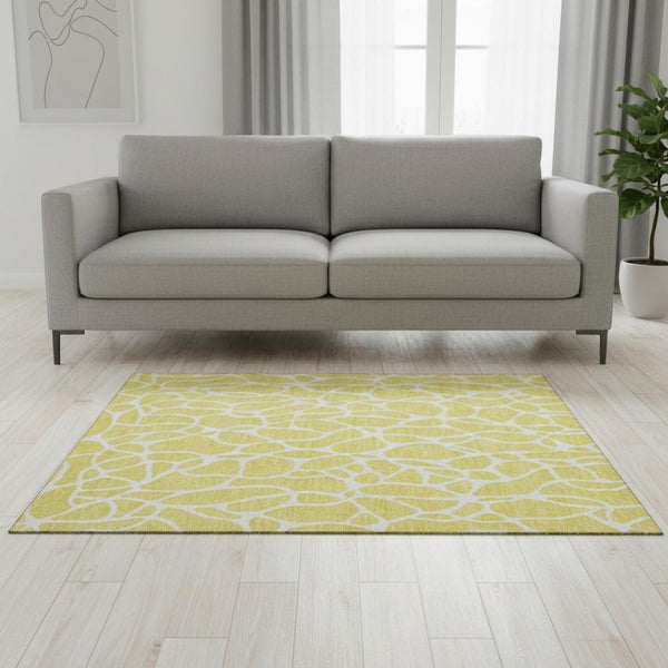 HomeRoots 5' X 8' Yellow and Ivory Geometric Area Rug - Durable, Washable, UV-Protected for Busy Homes 680447