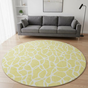 HomeRoots 8' Yellow and Ivory Geometric Area Rug – Washable, UV Protected, Stylish for High-Traffic Spaces 680448