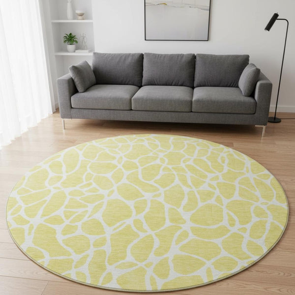 HomeRoots 8' Yellow and Ivory Geometric Area Rug – Washable, UV Protected, Stylish for High-Traffic Spaces 680448
