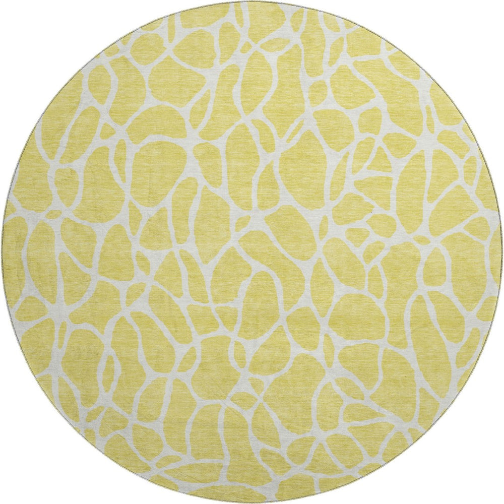 HomeRoots 8' Yellow and Ivory Geometric Area Rug – Washable, UV Protected, Stylish for High-Traffic Spaces 680448