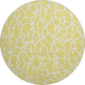 HomeRoots 8' Yellow and Ivory Geometric Area Rug – Washable, UV Protected, Stylish for High-Traffic Spaces 680448