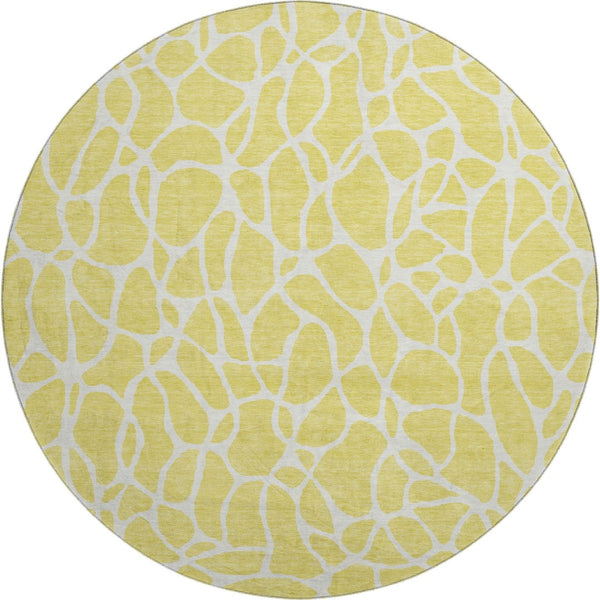 HomeRoots 8' Yellow and Ivory Geometric Area Rug – Washable, UV Protected, Stylish for High-Traffic Spaces 680448
