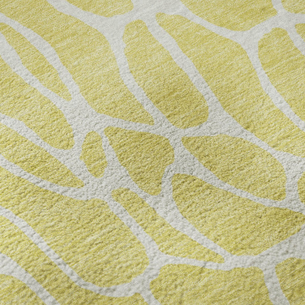 HomeRoots 8' Yellow and Ivory Geometric Area Rug – Washable, UV Protected, Stylish for High-Traffic Spaces 680448