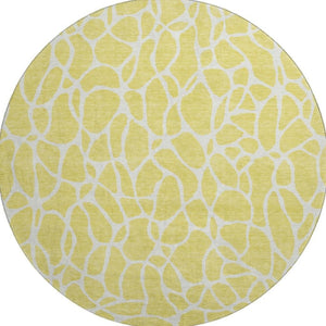 HomeRoots 8' Yellow and Ivory Geometric Area Rug – Washable, UV Protected, Stylish for High-Traffic Spaces 680448