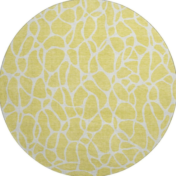 HomeRoots 8' Yellow and Ivory Geometric Area Rug – Washable, UV Protected, Stylish for High-Traffic Spaces 680448