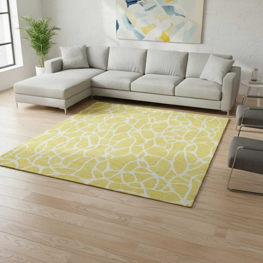 HomeRoots 8' X 10' Yellow and Ivory Geometric Area Rug - Washable, UV Protected, Stain Resistant & Stylish! 680449