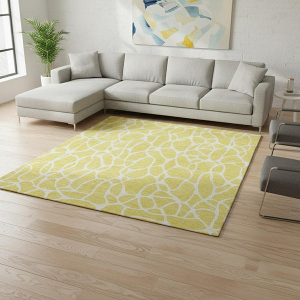 HomeRoots 8' X 10' Yellow and Ivory Geometric Area Rug - Washable, UV Protected, Stain Resistant & Stylish! 680449