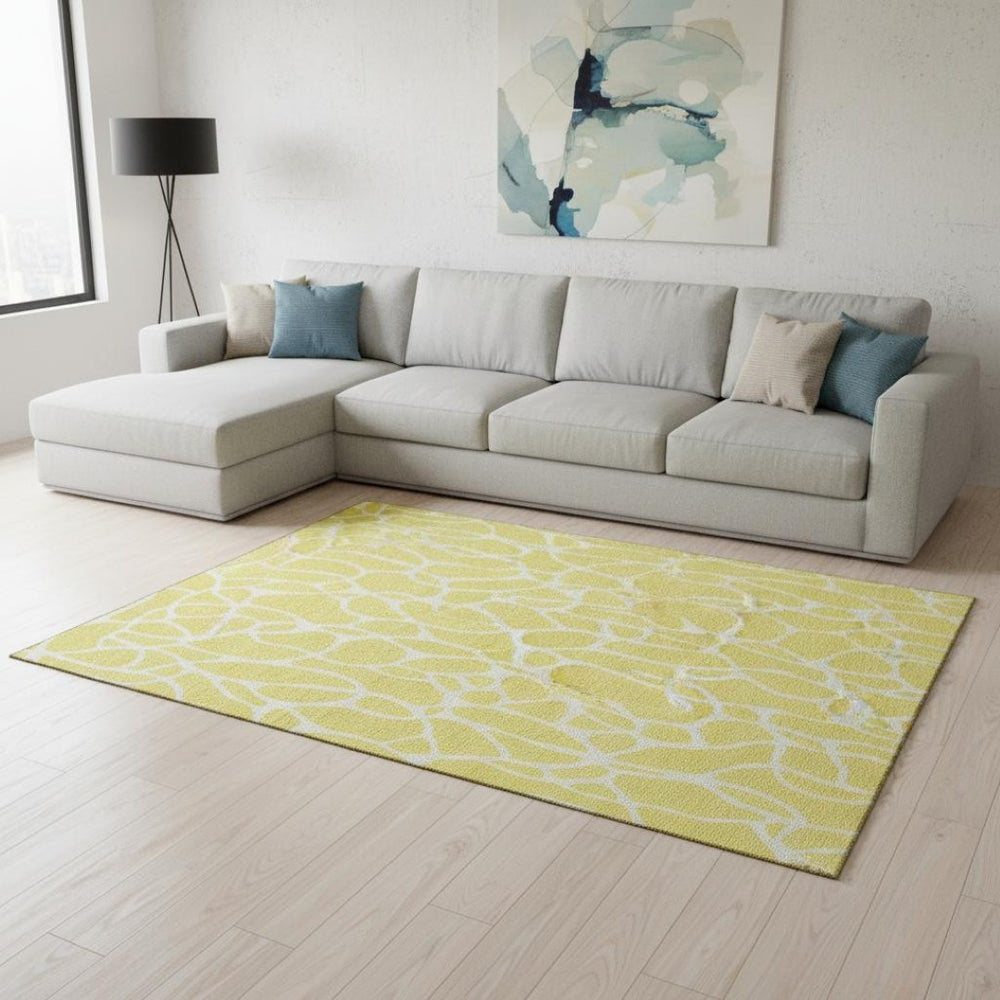 HomeRoots 9' X 12' Yellow and Ivory Geometric Area Rug - Durable, Washable, UV-Protected for Everyday Living 680450