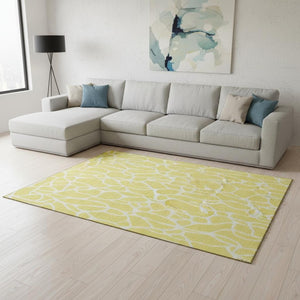 HomeRoots 9' X 12' Yellow and Ivory Geometric Area Rug - Durable, Washable, UV-Protected for Everyday Living 680450