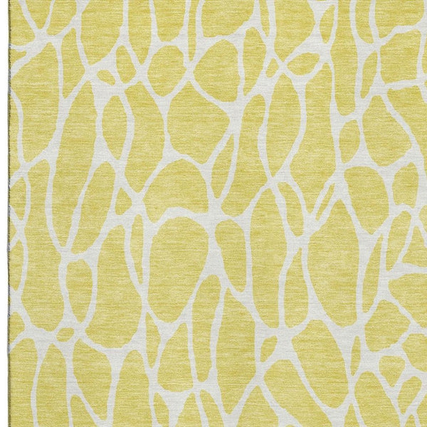 HomeRoots 9' X 12' Yellow and Ivory Geometric Area Rug - Durable, Washable, UV-Protected for Everyday Living 680450