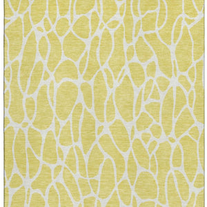 HomeRoots 9' X 12' Yellow and Ivory Geometric Area Rug - Durable, Washable, UV-Protected for Everyday Living 680450