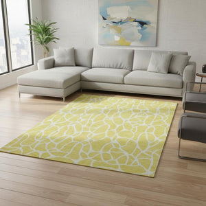 HomeRoots 10' Yellow and Ivory Geometric Area Rug - Washable, UV Protected, Family-Friendly for Any Room 680451