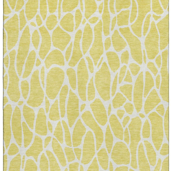 HomeRoots 10' Yellow and Ivory Geometric Area Rug - Washable, UV Protected, Family-Friendly for Any Room 680451