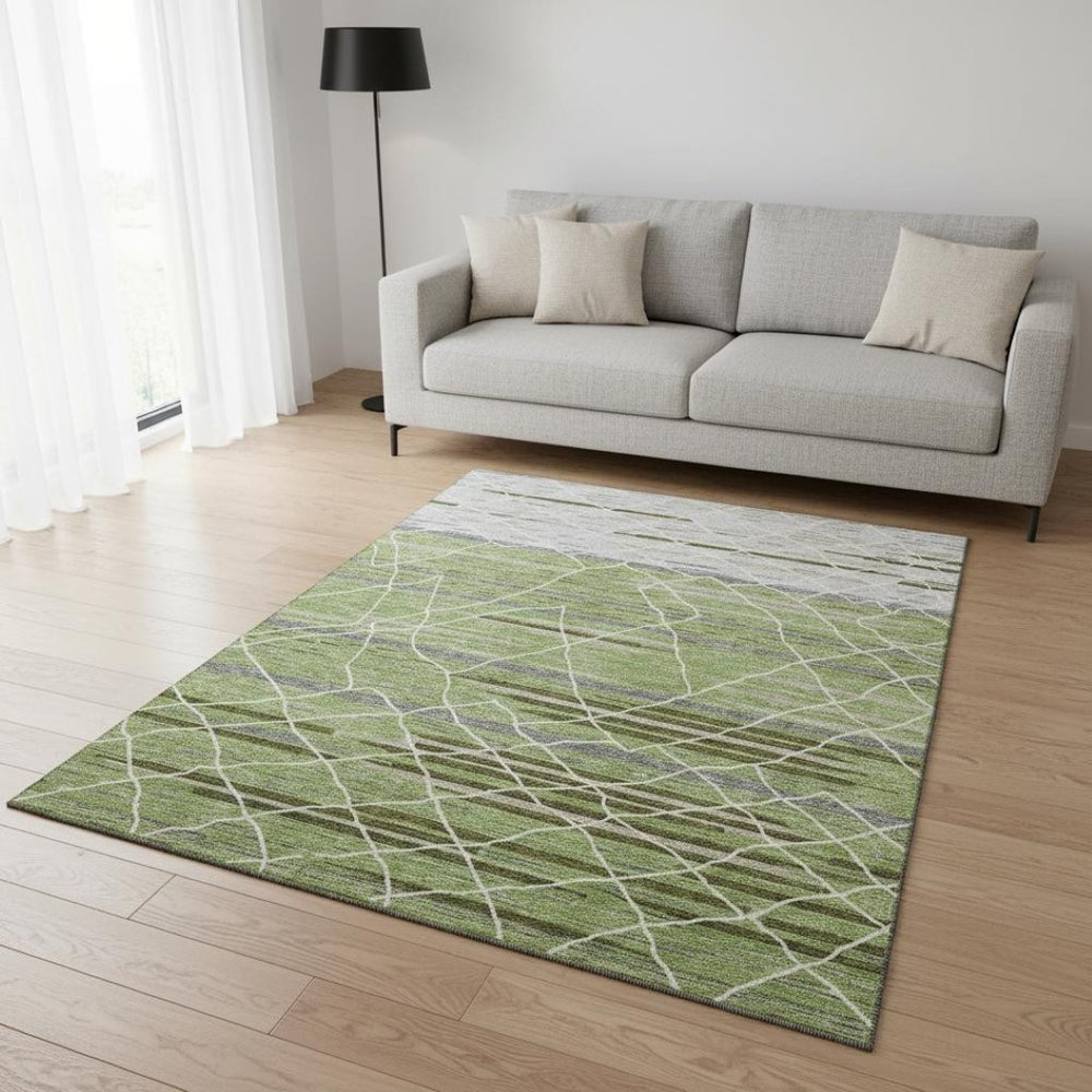 HomeRoots 5' X 8' Artichoke Green Striped Area Rug - Washable, Stain-Resistant, UV Protected for Family Spaces 680453