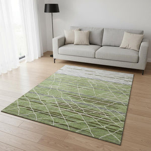 HomeRoots 5' X 8' Artichoke Green Striped Area Rug - Washable, Stain-Resistant, UV Protected for Family Spaces 680453
