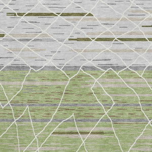 HomeRoots 5' X 8' Artichoke Green Striped Area Rug - Washable, Stain-Resistant, UV Protected for Family Spaces 680453